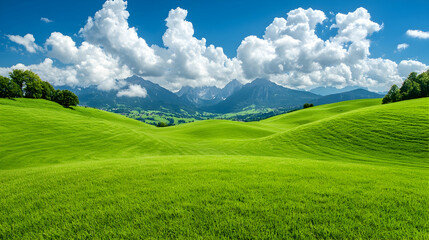 Obraz premium Sunny Alpine meadow, rolling hills, mountain vista, summer