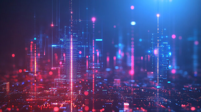5G network infrastructure with futuristic glowing communication towers and digital signals