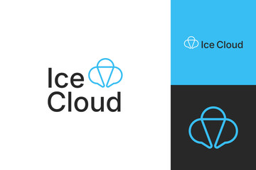 Obraz premium outline ice cloud logo design vector illustration. creative line art blue ice cloud symbol logo business vector design template. pictogram blue cloud and ice icon logo design vector illustration