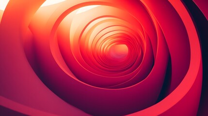 Abstract Red Spiral Tunnel with Light Glowing at the End Point Creates an Optical Illusion