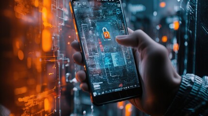 Fototapeta premium Cybersecurity, Digital Lock on Smartphone Screen