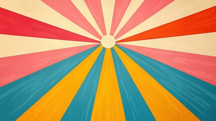Colorful Radiating Background with Stripes in Shades of Pink, Yellow, and Blue Tones