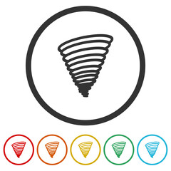 Tornado or cyclone icon. Set icons in color circle buttons