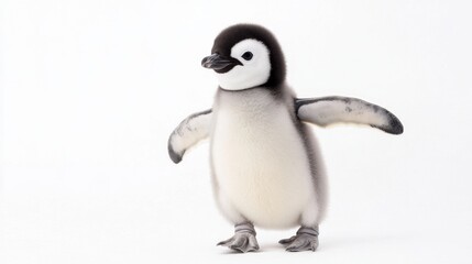 Fototapeta premium Excited baby penguin flapping wings antarctica animal behavior ice environment close-up perspective joyful exploration