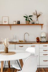 Modern bohemian kitchen interior with minimalist design features