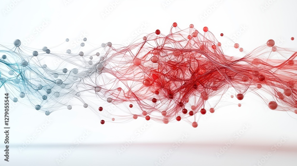 Fototapete abstract red and blue particle streams merging on white background