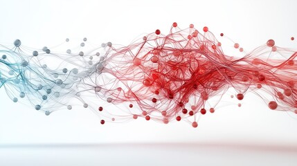Abstract Red and Blue Particle Streams Merging on White Background