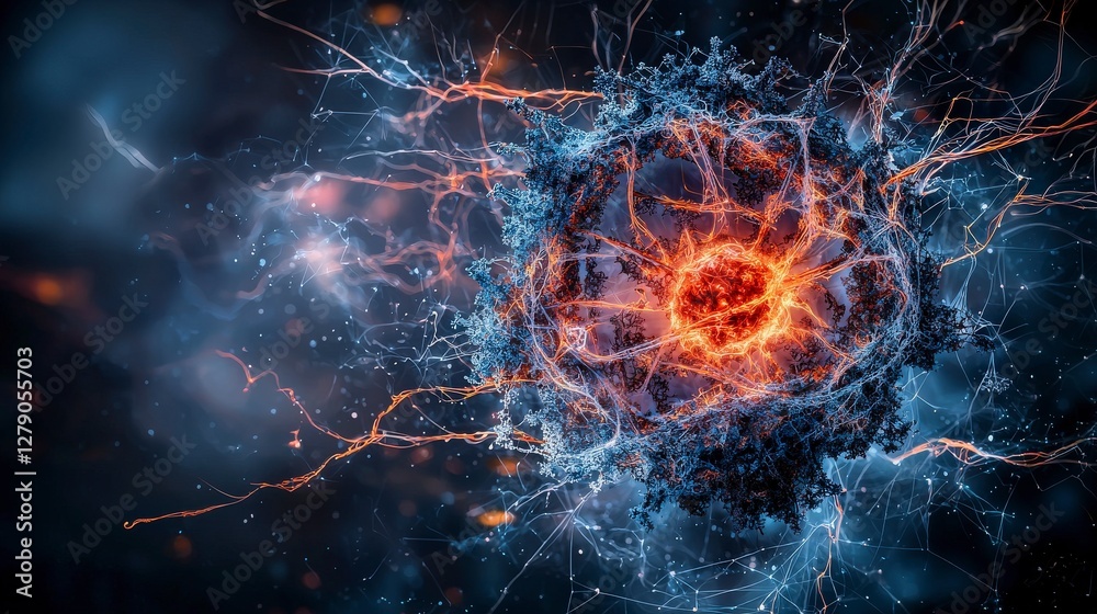 Aufkleber Exploring ai consciousness an abstract digital realm with neural networks in a futuristic art style
