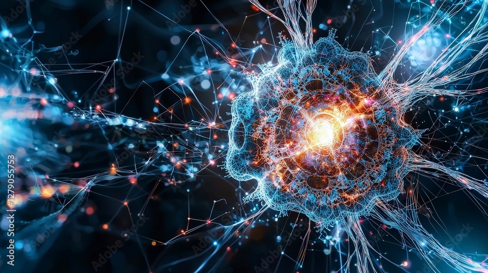 Poster Artificial intelligence consciousness visualization abstract science digital art cosmic environment macro viewpoint