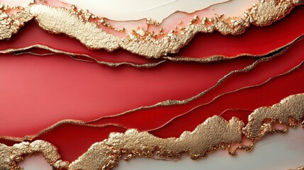 Abstract Red and Gold Liquid Paint Swirls Texture