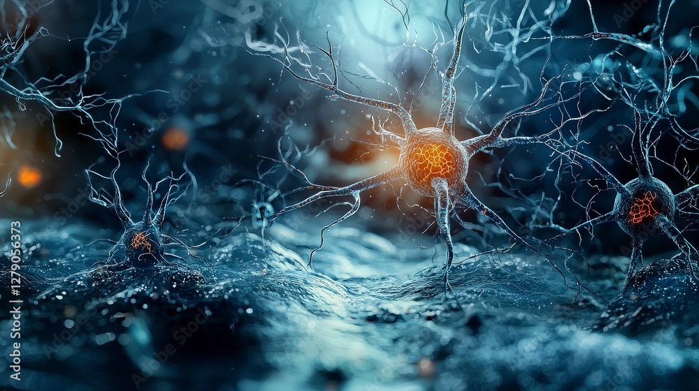 Aufkleber Mapping collective human potential through interconnected neurons science lab digital visualization abstract informative