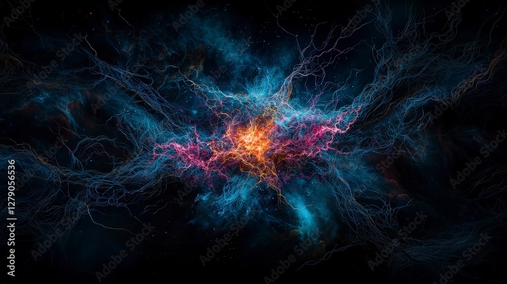 Aufkleber Exploring cosmic consciousness galactic neural networks space digital art abstract wide-angle imagination