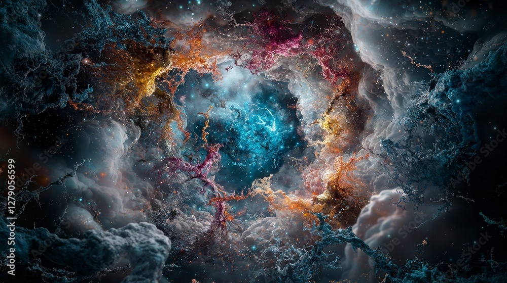 Leinwandbilder cosmic symphony human connection with unknown elements in the depths of space digital art surreal en