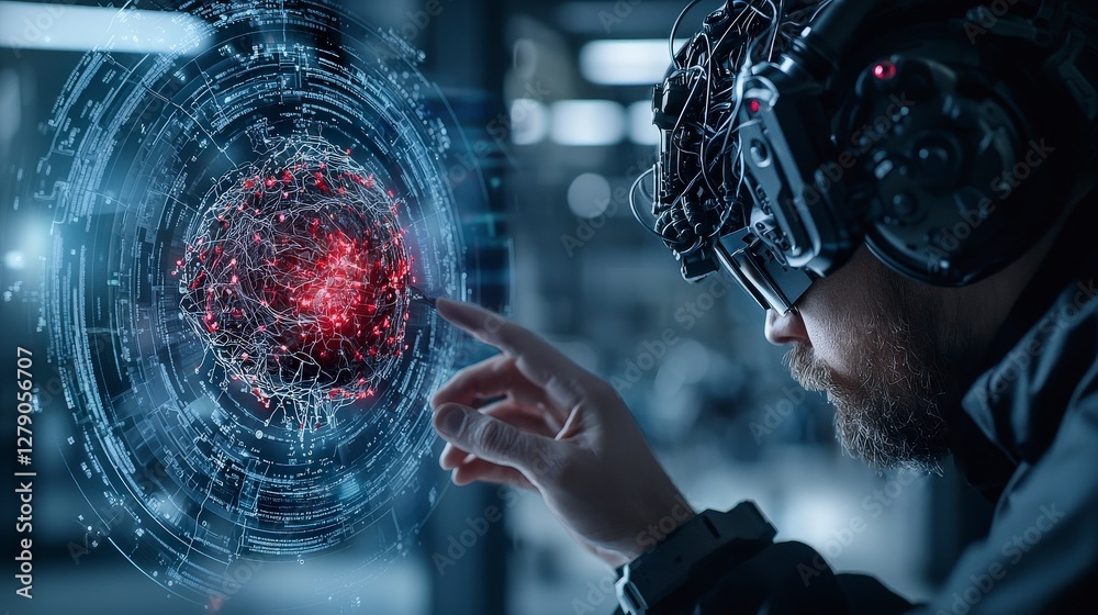 Poster Exploring cybernetic enhancements in emotion and memory futuristic lab digital art and virtual reality