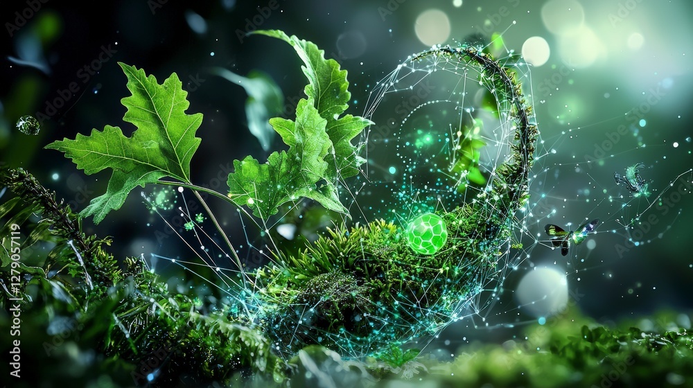 Poster emerging technologies evolving as living entities nature digital art forest environment close-up vie
