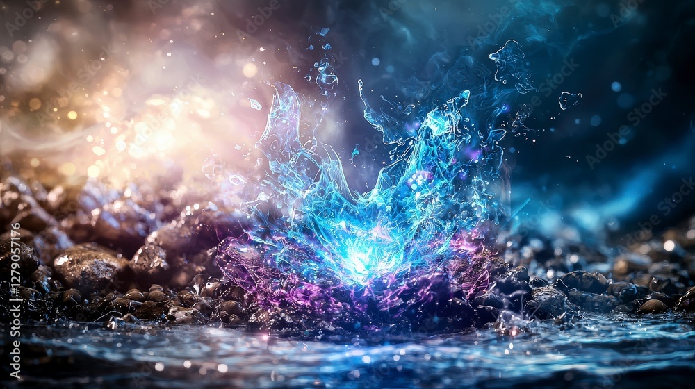 Aufkleber transforming energy water splash metaphor nature digital art abstract close-up view visual concept