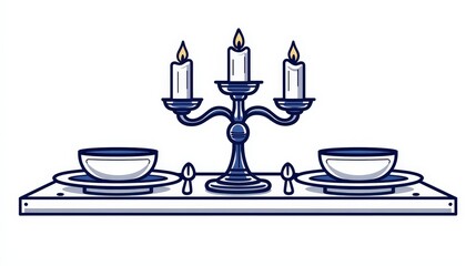 Obraz premium Elegant Candlelit Dinner Setting with Tableware and Candles for Romantic Atmosphere