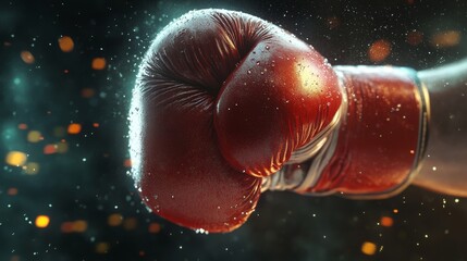 Boxer's glove midstrike boxing ring action shot athletic arena dynamic perspective counterattack technique