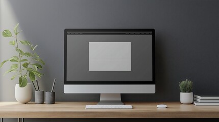 A floating website screen mock-up with customizable branding and elements.