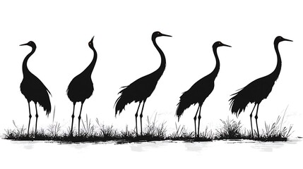 Obraz premium Cranes wetland silhouettes wildlife nature