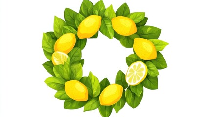 Lemon wreath, summer fruit, white background, food design