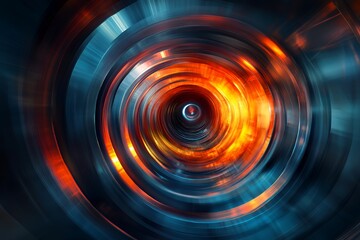 Abstract swirling concentric circles of blue and orange light