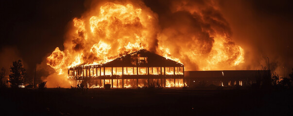 Massive explosions engulf military warehouse as flames consume structure during nighttime operation