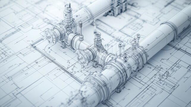 Create cad engineering drawings for industrial pipeline projects factory technical blueprint industrial setting expert perspective engineering design