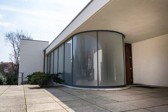 Entrance to the Villa Tugendhat by architect Ludwig Mies van der Rohe built in 1929-1930, modern functionalism architecture monument, Brno, Moravia, Czech Republic, UNESCO World Culture Heritage site