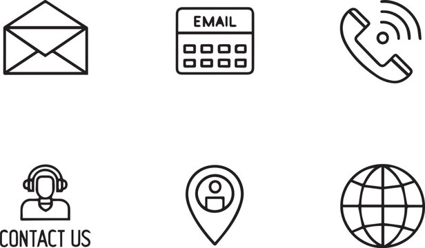 A set of contact us editable stroke line art vector and illustration design, isolated on a white background.