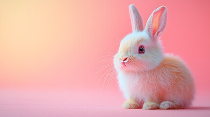 Obraz premium Bouncing bunny with floppy ears and a bright pastel background, simple and heartwarming illustration, copy space