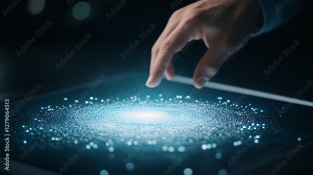 Poster a futuristic image depicting a sci-fi teleportation console activated, featuring advanced technology