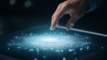 A futuristic image depicting a sci-fi teleportation console activated, featuring advanced technology.