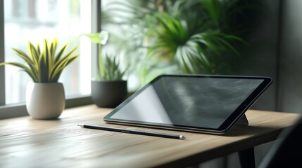 Fototapeta premium A tablet and stylus mock-up for showcasing digital artwork.