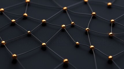 Abstract network of golden nodes and dark strings on a textured black surface