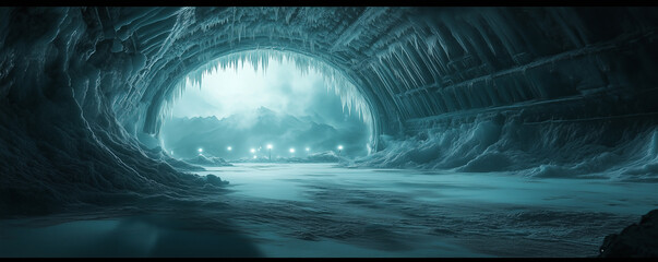Secret military bunker hidden beneath icy terrain reveals advanced technology and eerie ambience in a frozen environment