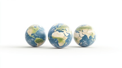 Fototapeta premium Three miniature globes showing Earth continents and oceans