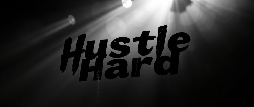 Encouragement to achieve goals with a strong work ethic: "Hustle Hard" stands out in black and white.