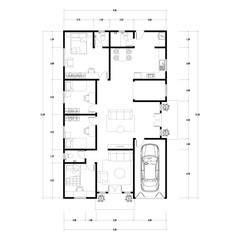 Floor plan blueprint type 96 sqm, Figure of the jotting sketch of the construction and the industrial skeleton of the structure and dimensions. vector eps 10
