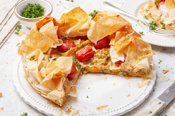 Sweet Potato and Cherry Tomato Filo Pastry Bake