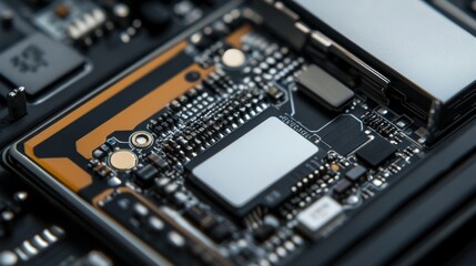 Examining a lithium-ion battery inside a smartphone closeup technology indoor macro view innovation