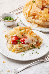 Sweet Potato and Cherry Tomato Filo Pastry Bake