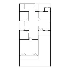 Black and White floor plan of a modern unfurnished house for your design. Suburban house vector blueprint. Architectural background