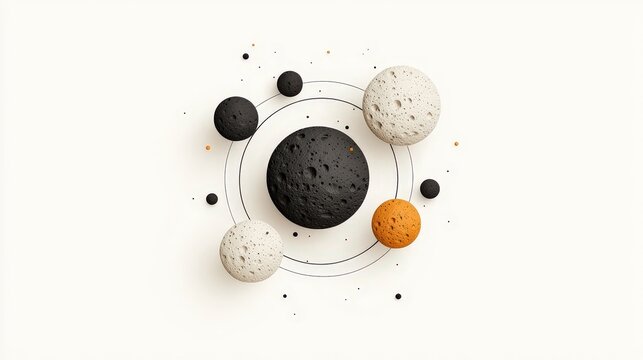 Abstract Representation of Planets in Space with Unique Textures and Colors on a White Background