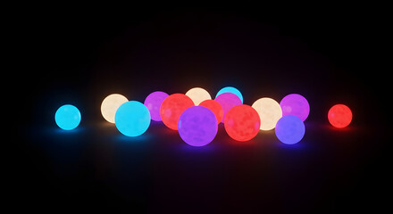 Fototapeta premium Mystical Glowing Spheres Arrayed in a Vibrant Spectrum Against Black Space
