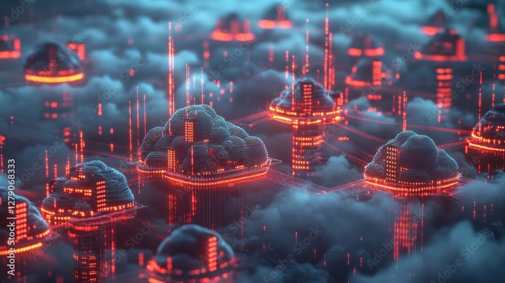 Poster futuristic cloud computing network with luminous data connections