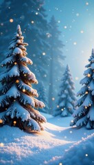 Winter wonderland scene with snowflakes and pine trees, pine, winter landscape