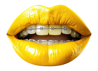 PNG Yellow lips dental braces mouth.