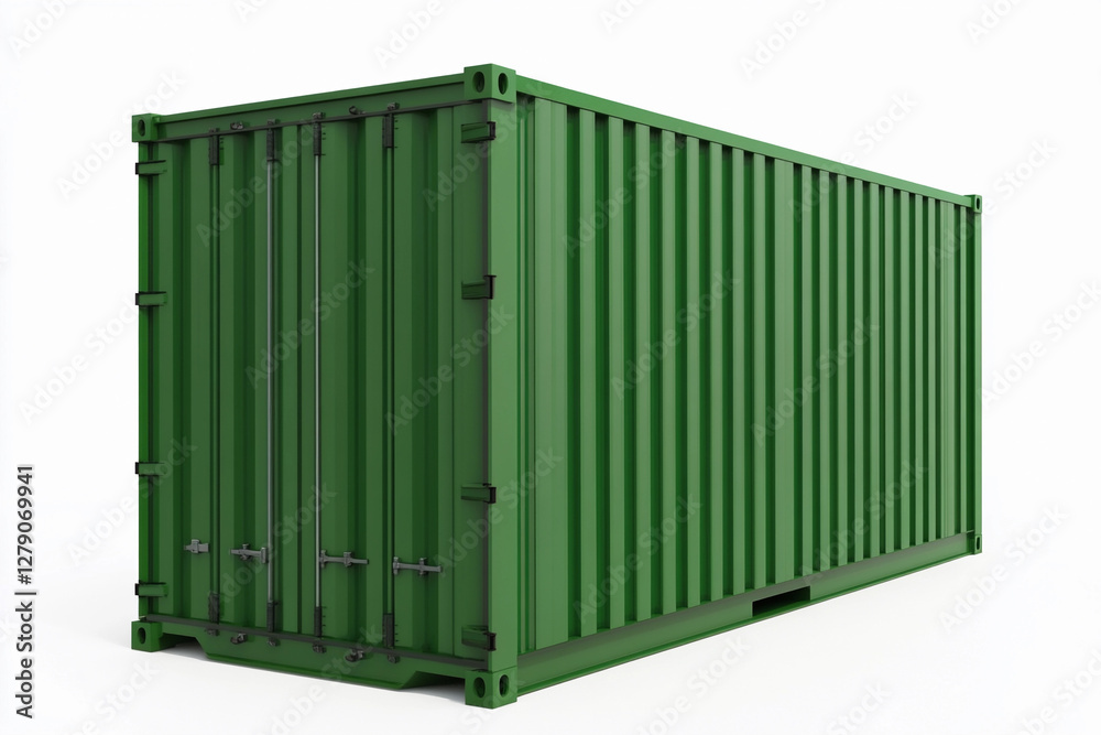 Poster green cargo container isolated on a white background. generative ai