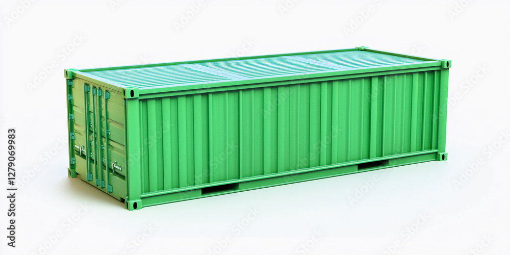 Poster green cargo container isolated on white background. generative ai